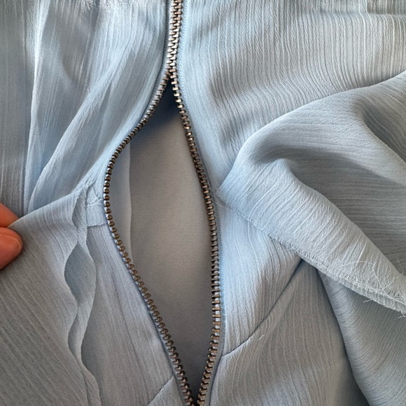 ALICE + OLIVIA Holly Low Neck Asym Ruffled Maxi Dress Mineral Blue Size 4 NWT - Picture 13 of 16